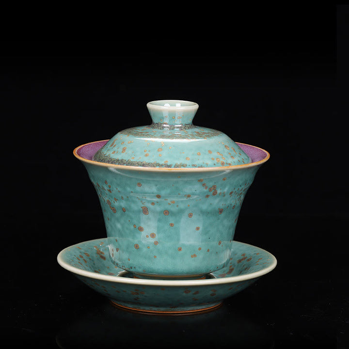 Taza de té y platillo con tapa, cerámica Gaiwan Sancai, cambio de horno de esmalte Retro, Buddha Stones , Kung Fu - ESTILO VERDE (EL COLOR Y EL ESMALTE PUEDEN VARIAR) - 9,8 cm x 9 cm x 150 ml - image 18