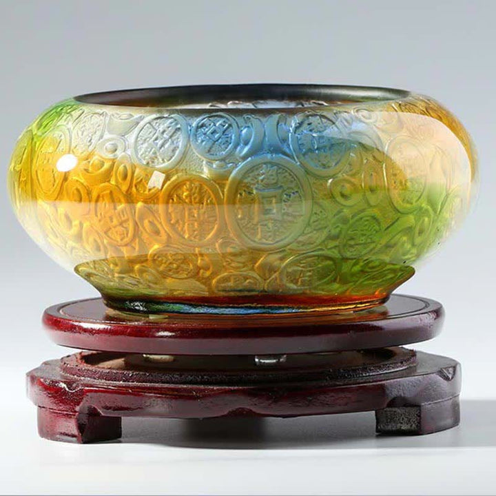Cuenco del tesoro de cristal Liuli hecho a mano, lingotes, pieza de arte, decoración del hogar