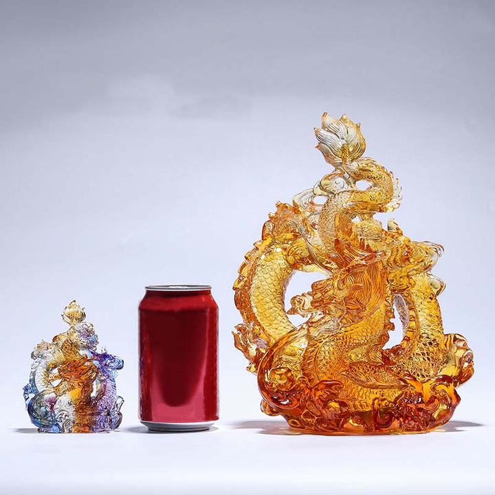 Buddha Stones Año del Dragón hecho a mano Liuli pieza de arte con cristal protección decoración de la Oficina del hogar con Base