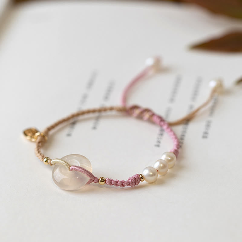 Pulsera de hilo positivo con hebilla de paz redonda de calcedonia con Buddha Stones