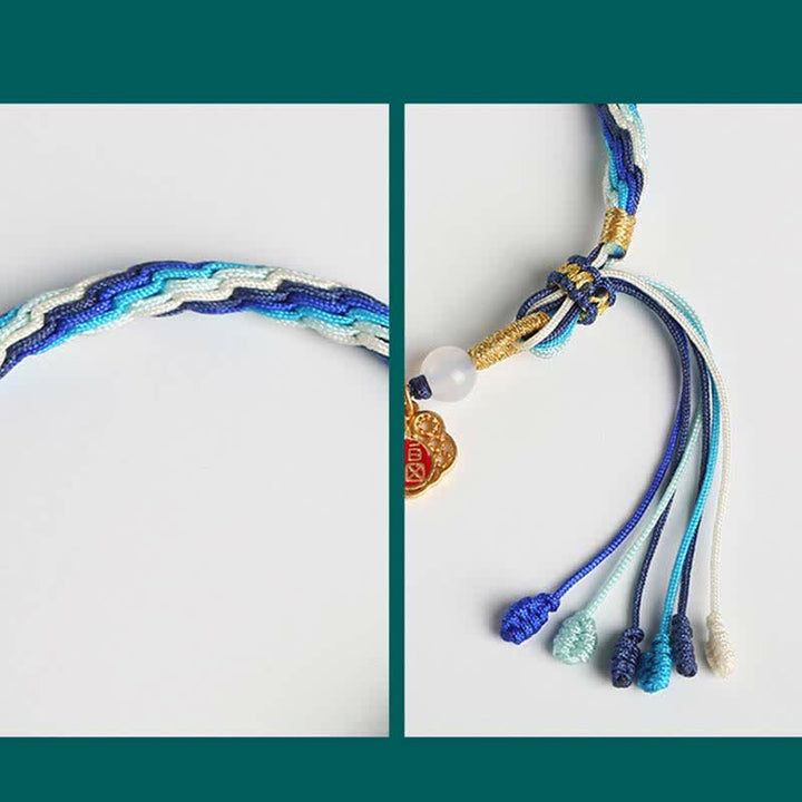 Pulsera de nudo de reencarnación con cuerda de bendición de calabaza hecha a mano de plata de ley 925