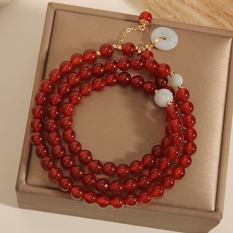 Pulsera de triple envoltura con hebilla de la paz, jade, ágata roja natural, Buddha Stones