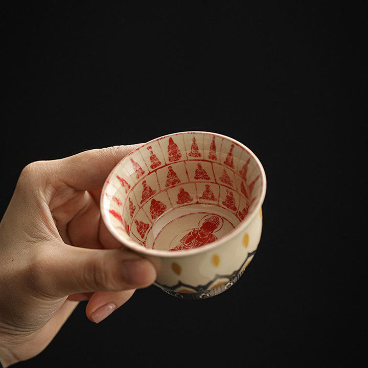 Buddha Stones Dunhuang Color Mil Budas Taza de té Kung Fu Taza de té 100ml
