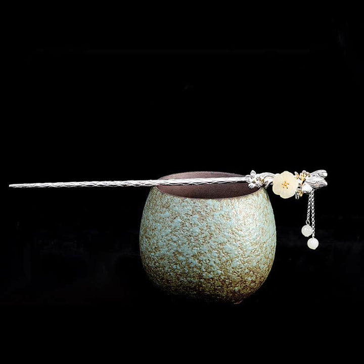 Horquilla de bendición de flor de jade blanco hetiano de plata de ley 925 - image 7