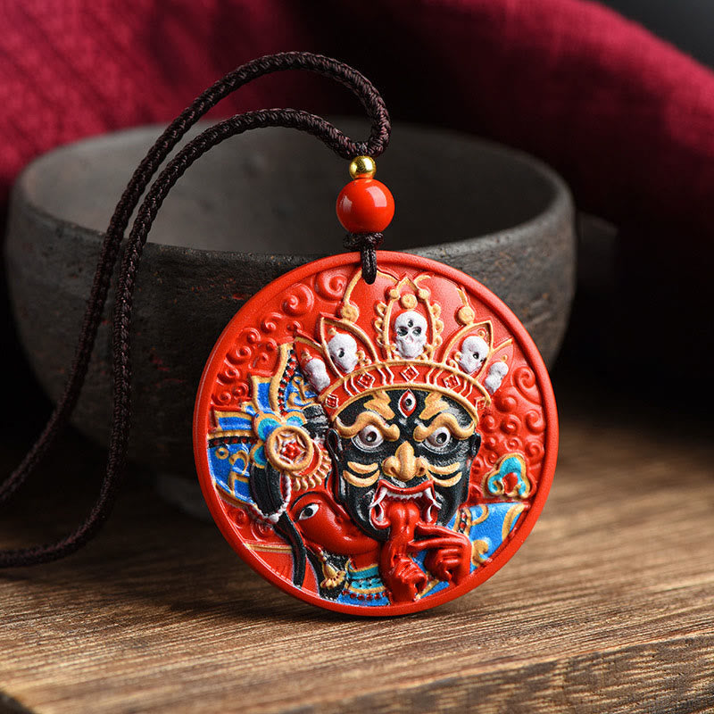 Collar con colgante de bendición de cinabrio pintado con Buddha Stones Zakiram, diosa de la riqueza