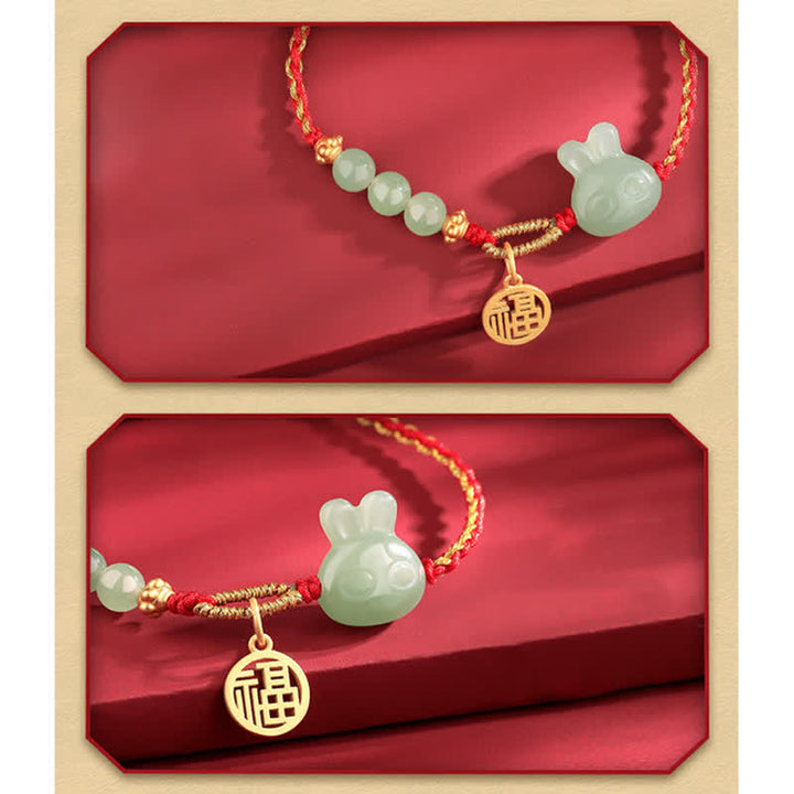 Pulsera de hilo rojo de plata de ley 925 con diseño del año del conejo, jade hetiano, felicidad, suerte