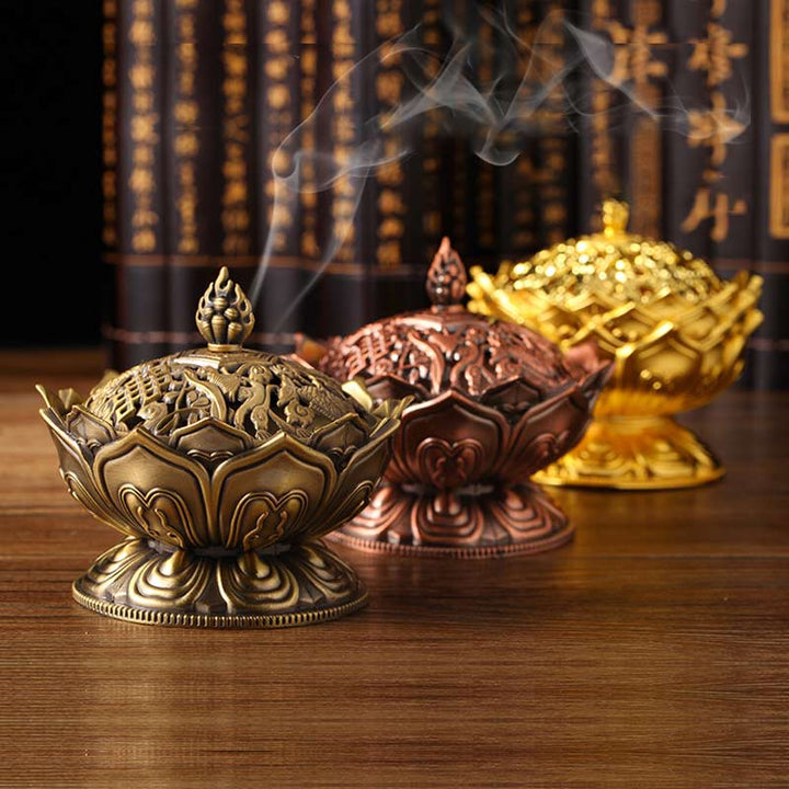 Quemador de incienso purificador en forma de loto tibetano con Buddha Stones