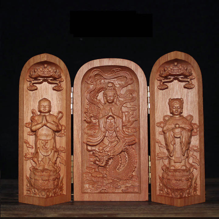 Avalokitesvara Kwan Yin Buda Cerezo Madera Compasión Decoración del Hogar Altar