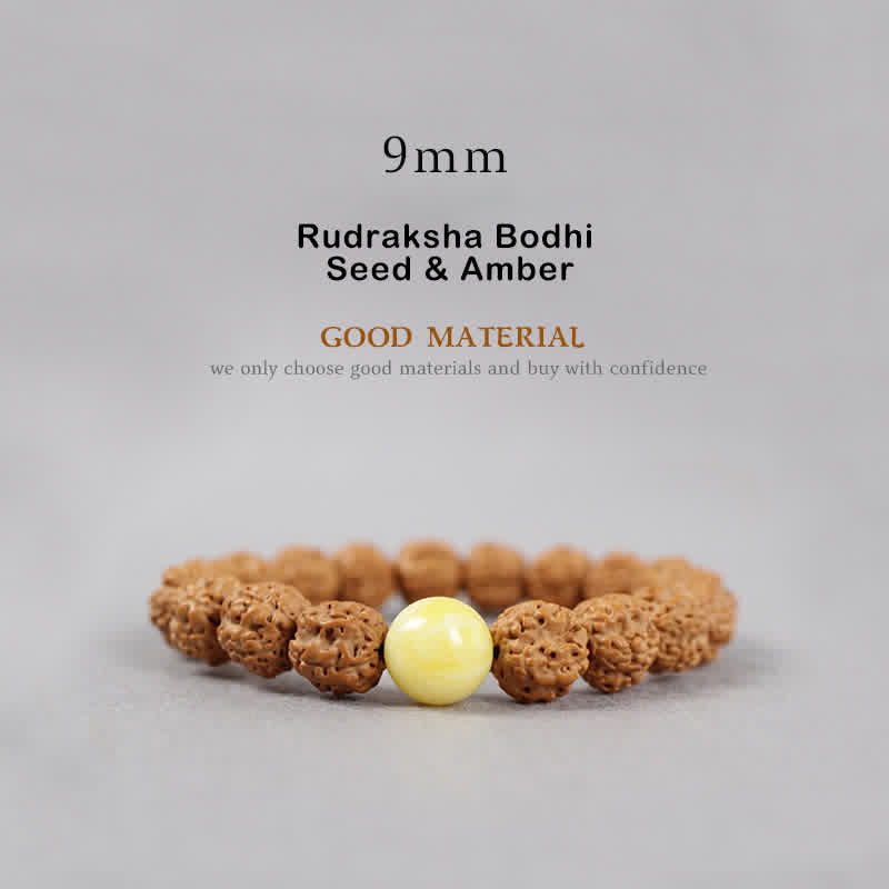 Buddha Stones Tíbet Rudraksha Bodhi Semilla Dzi Cuenta Ámbar Turquesa Pulsera de Riqueza