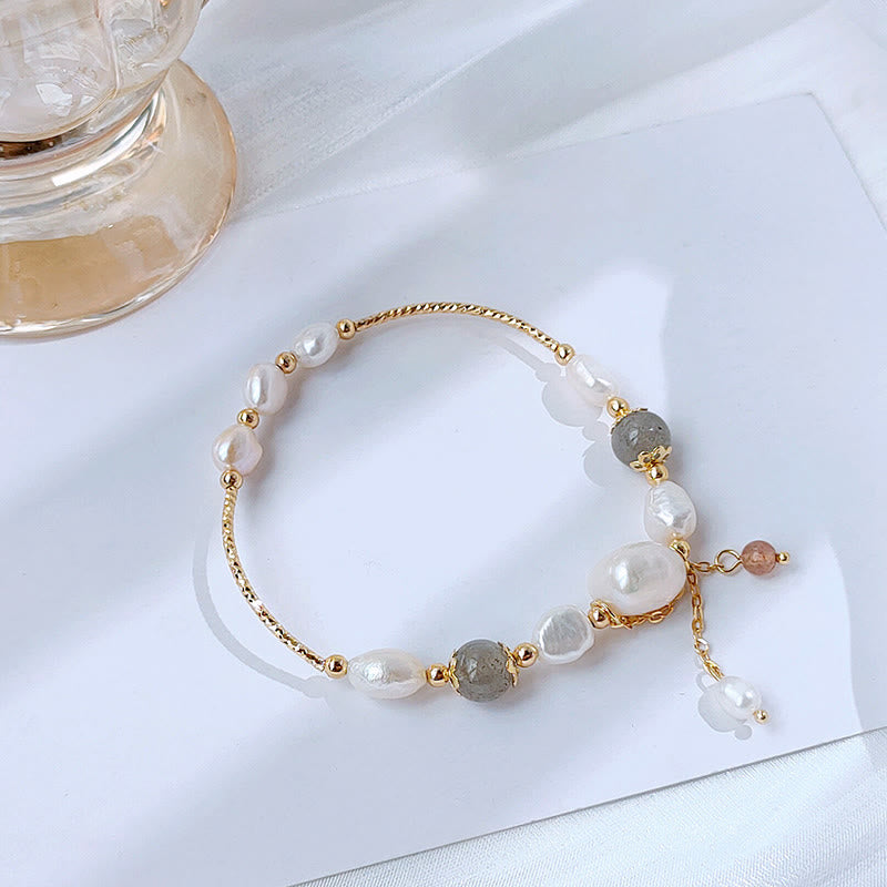 Pulsera Optimismo con Cuentas de Cuarzo Fresa, Piedra Lunar, Perla de Piedras de Buddha Stones - image 1