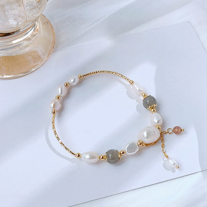 Pulsera Optimismo con Cuentas de Cuarzo Fresa, Piedra Lunar, Perla de Piedras de Buddha Stones - image 1