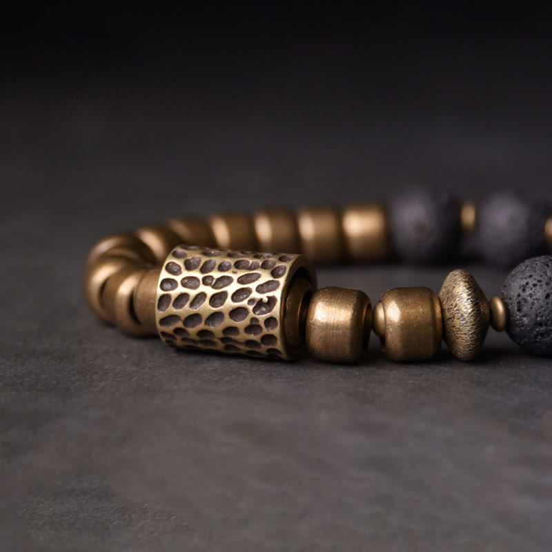 Pulsera de soporte curativo de Buddha Stones, roca de lava, obsidiana arcoíris y latón. - image 3