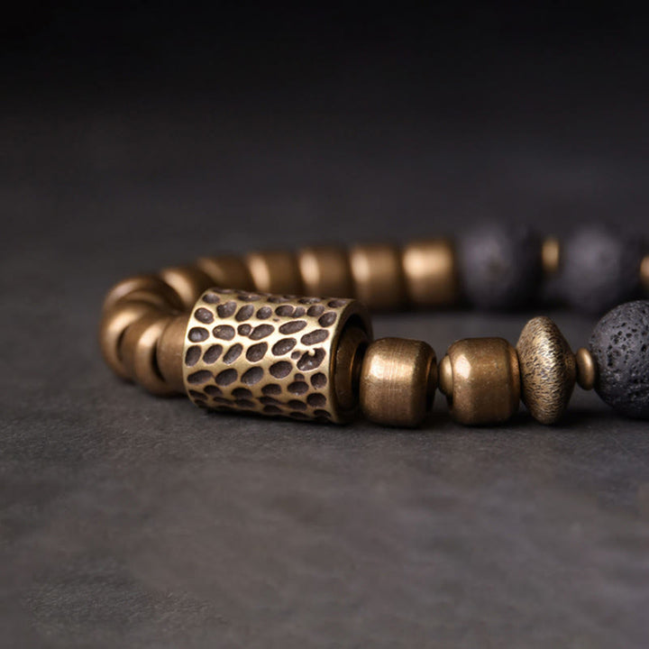 Pulsera de soporte curativo de Buddha Stones, roca de lava, obsidiana arcoíris y latón. - image 3