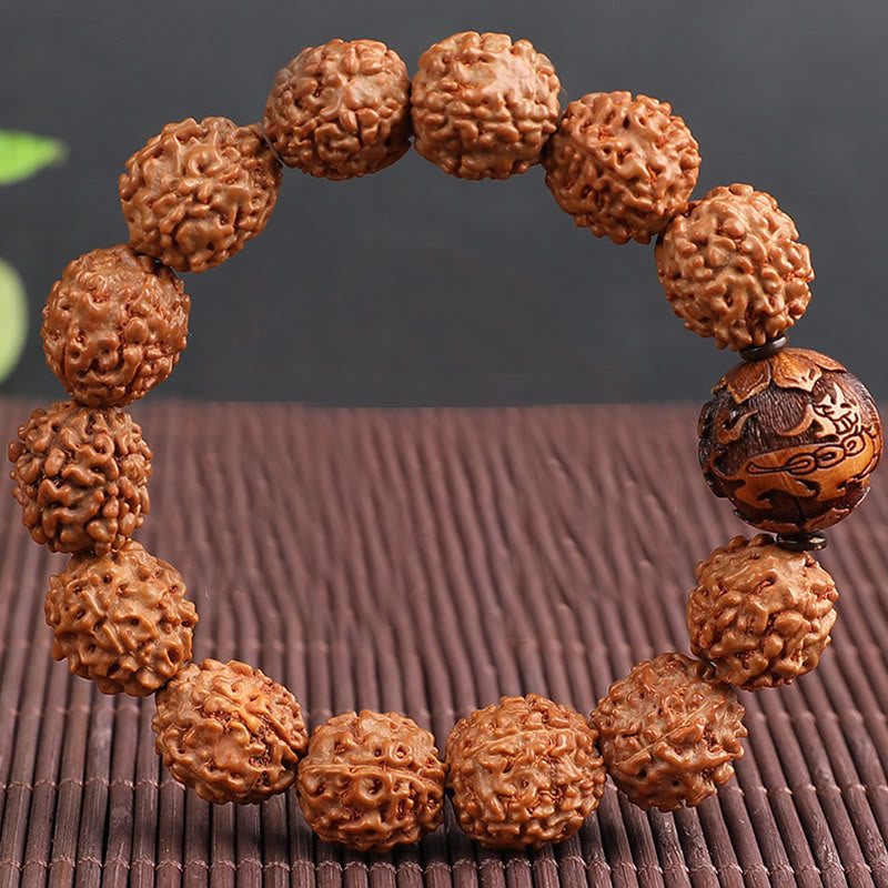 Pulsera de la suerte de la riqueza de la moneda de cobre de PiXiu de la semilla de Bodhi de Rudraksha del Tíbet con Buddha Stones