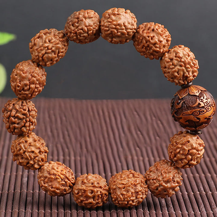 Pulsera de la suerte de la riqueza de la moneda de cobre de PiXiu de la semilla de Bodhi de Rudraksha del Tíbet con Buddha Stones