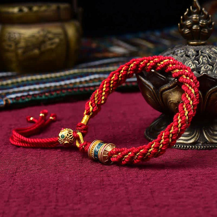 Pulsera de cuerda tejida con dije de rueda de oración Thangka de la suerte hecha a mano tibetana con Buddha Stones