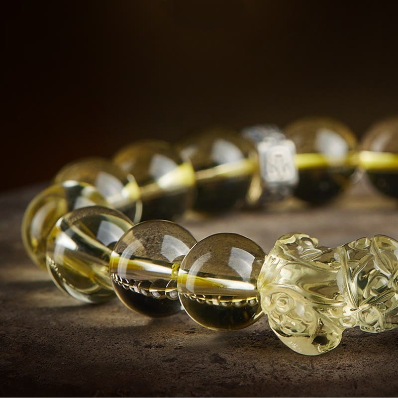 Pulsera de protección de prosperidad de ojo de tigre doble PiXiu de citrino natural de Buddha Stones