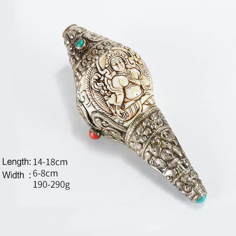 Decoración positiva de la riqueza de la concha de Buda Shankha grabada hecha a mano tibetana