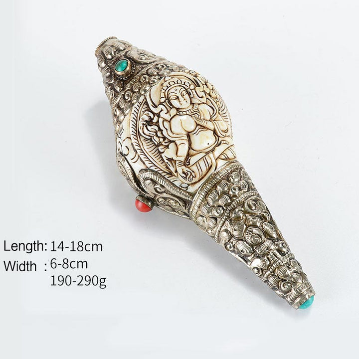 Decoración positiva de la riqueza de la concha de Buda Shankha grabada hecha a mano tibetana