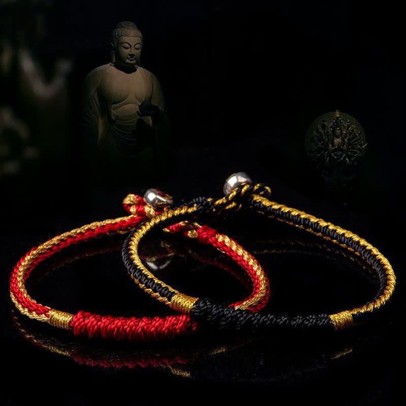 Pulsera de protección de cadena de suerte trenzada hecha a mano tibetana con Buddha Stones