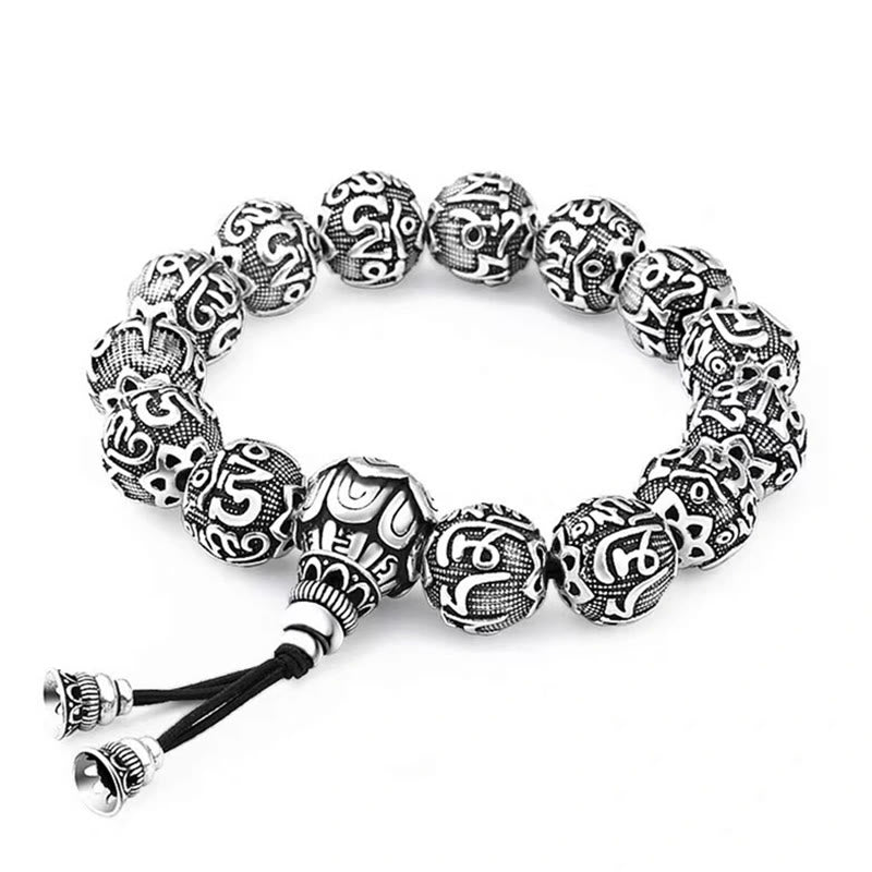 Pulsera de amuleto de cuentas de aleación talladas Om Mani Padme Hum tibetano con Buddha Stones