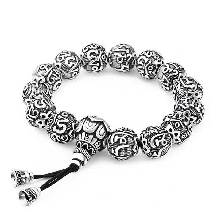 Pulsera de amuleto de cuentas de aleación talladas Om Mani Padme Hum tibetano con Buddha Stones
