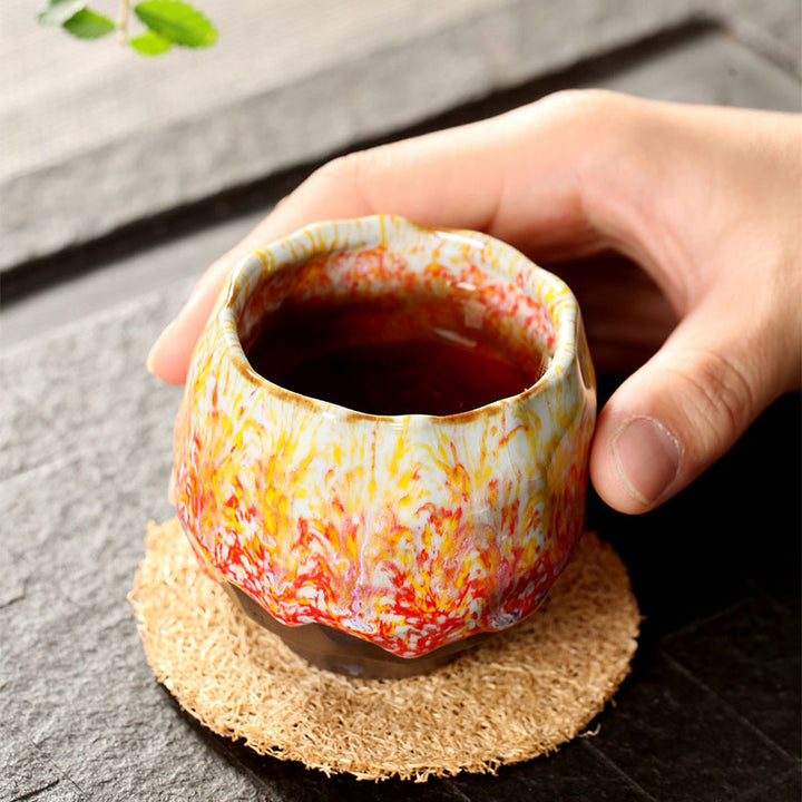 Taza de té de cerámica con Buddha Stones, color naranja, rojo, verde y amarillo, taza de té de Kung Fu