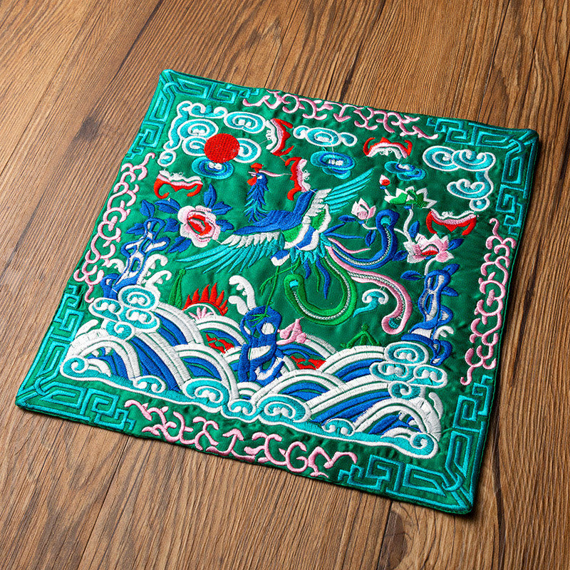 Alfombrilla para taza bordada con Buddha Stones , dragón Fénix, Kirin, posavasos para taza de té, tapete para té Kung Fu