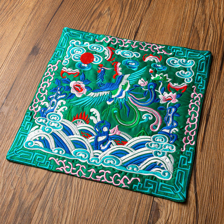 Alfombrilla para taza bordada con Buddha Stones , dragón Fénix, Kirin, posavasos para taza de té, tapete para té Kung Fu