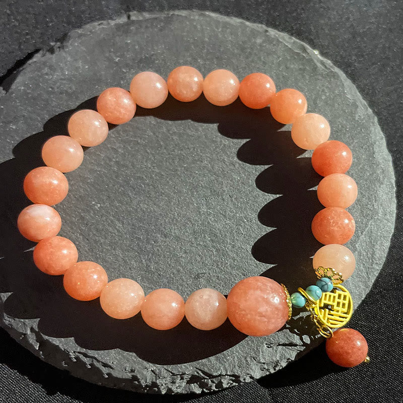 Pulsera de la fortuna con Buddha Stones, piedra naranja natural, turquesa, carácter Fu