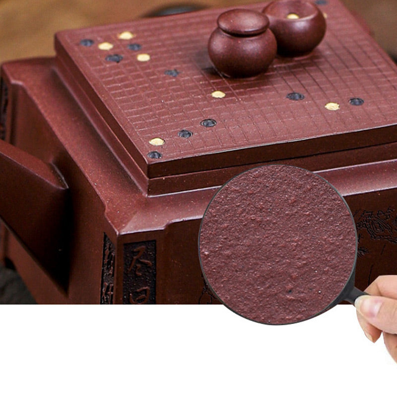 Buddha Stones Yixing, todo hecho a mano, Gomoku, juego de ajedrez, tetera cuadrada de Kung Fu de arcilla púrpura, 280ml