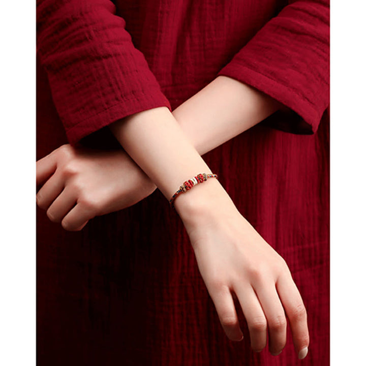 Pulsera de hilo trenzado de la suerte de color Dunhuang hecha a mano con Buddha Stones