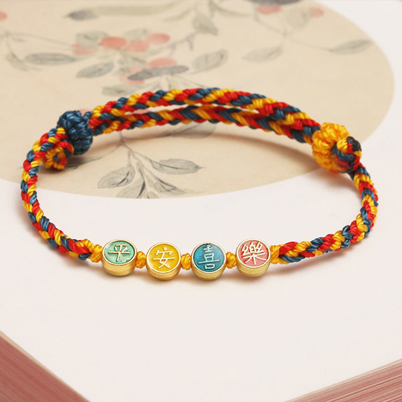 Pulsera de hilo trenzado de protección de paz y alegría con hilo de Color Dunhuang hecho a mano con Buddha Stones