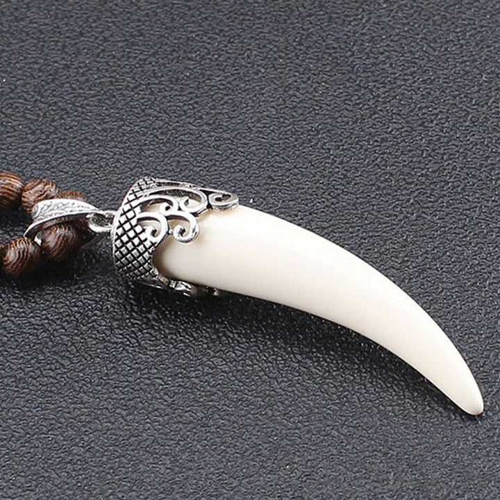 Colgante de collar de meditación de protección estilo cuerno de piedra turquesa de madera de wengué