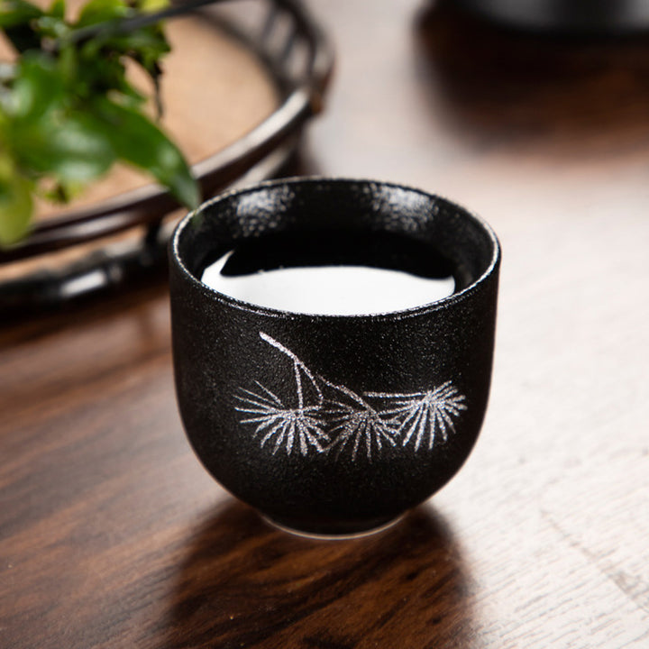 Buddha Stones, flor de loto pintada a mano, crisantemo de bambú, cerámica negra, taza de té de cerámica, taza de té de Kung Fu 95ml