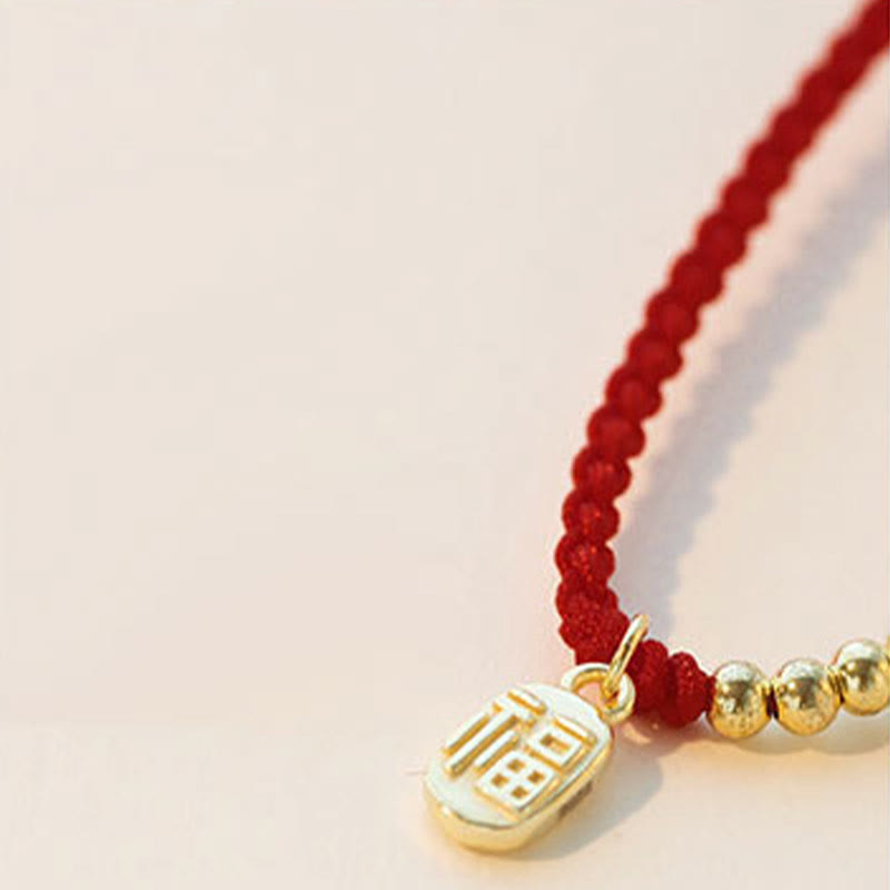 Pulsera de cuerda de la suerte con dije de personaje Fu hecho a mano con Buddha Stones