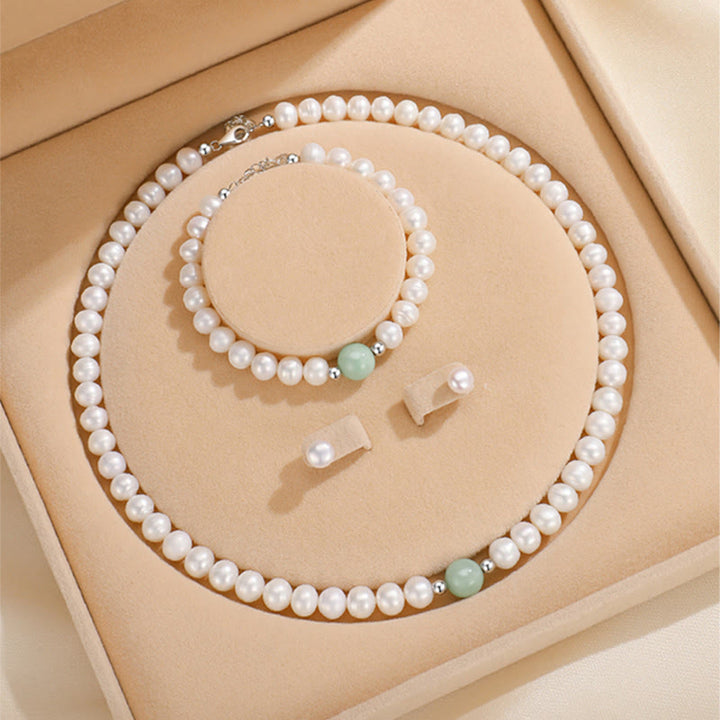 Collar curativo de jade y perlas naturales de plata de ley 925 con Buddha Stones , pendientes con caja de regalo