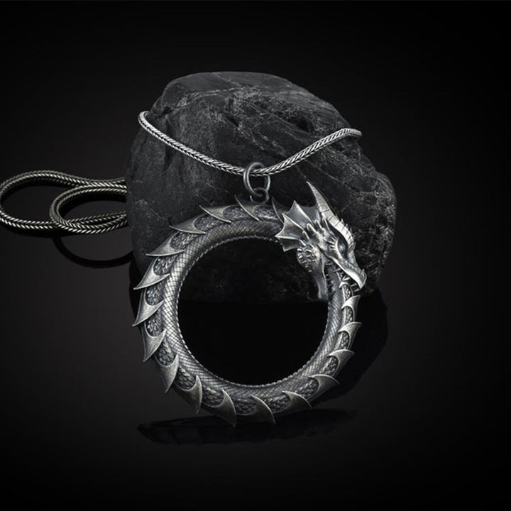 Colgante de collar de protección de serpiente de dragón de estaño puro con Buddha Stones - Colgante de dragón y cadena de quilla - image 1