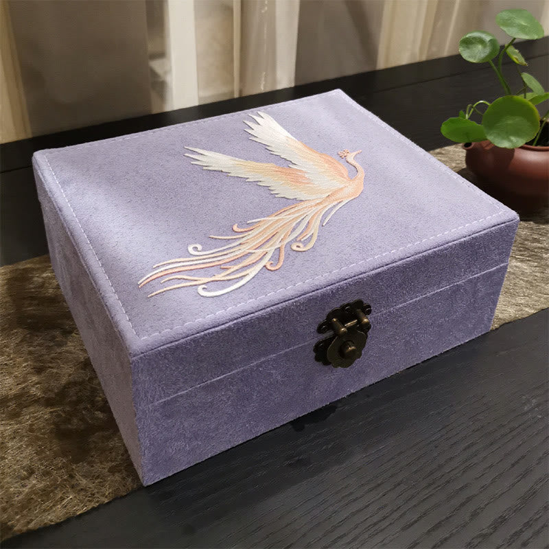 Caja organizadora de joyería de Fénix púrpura con Buddha Stones , caja de almacenamiento de joyería de dos capas, caja de franela