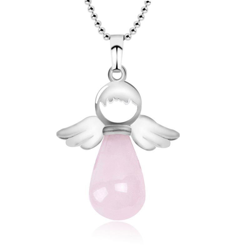 Colgante de collar de suerte de cristal natural con alas de ángel de Buddha Stones