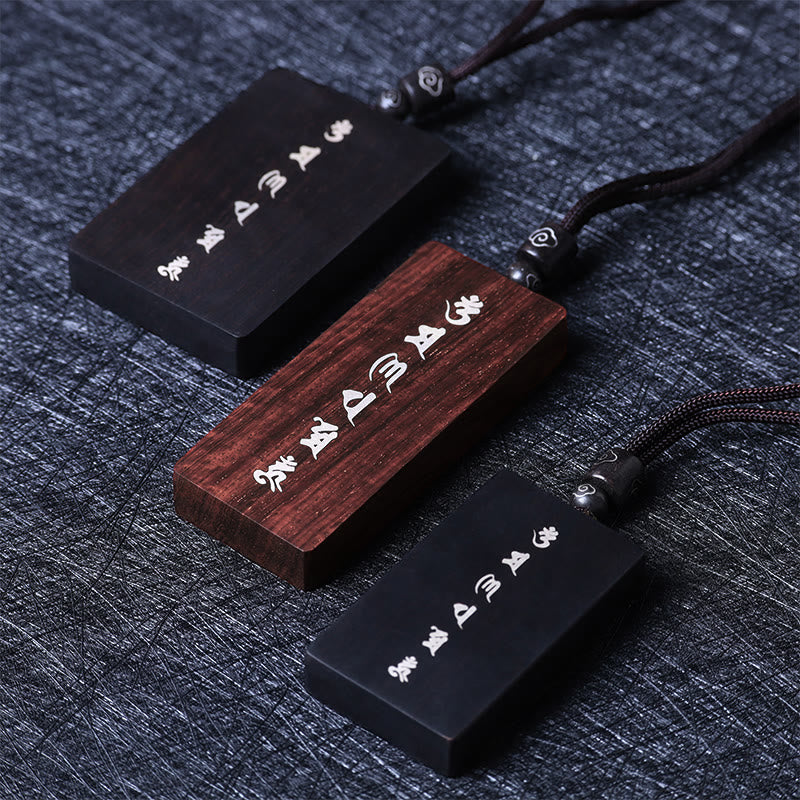 Buddha Stones de plata de ley 999, colgante de collar de protección con incrustaciones de madera de ébano de sándalo rojo y hoja pequeña Om Mani Padme Hum - image 2