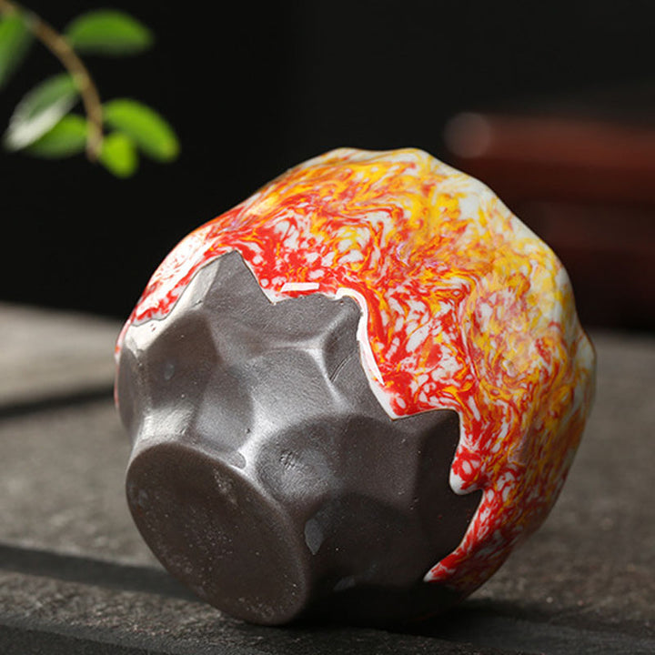 Taza de té de cerámica con Buddha Stones, color naranja, rojo, verde y amarillo, taza de té de Kung Fu