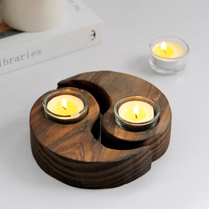 Portavelas de madera Yin Yang, artículos de uso para rituales de meditación
