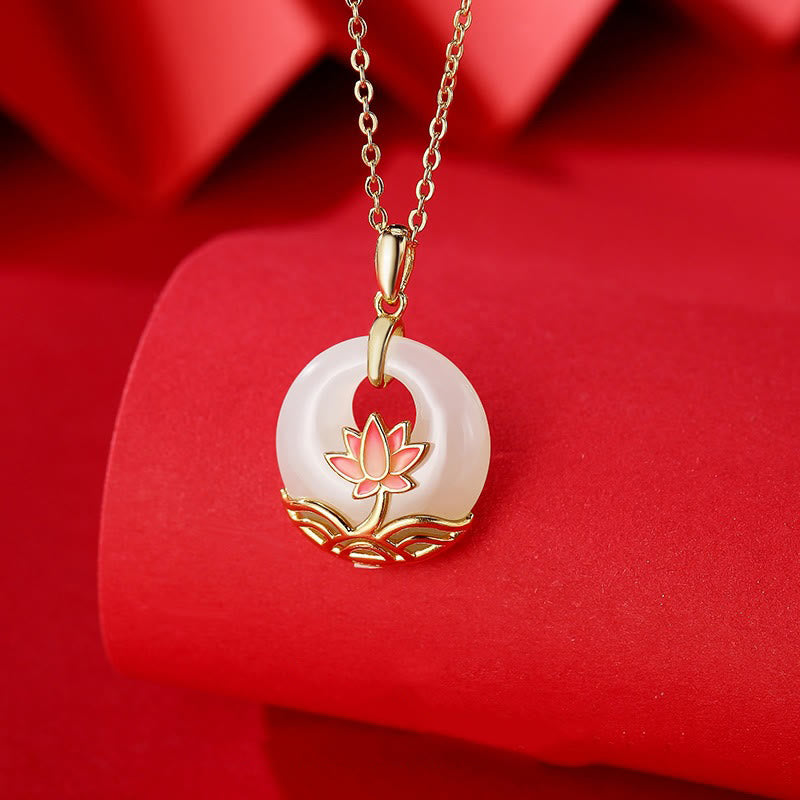 Collar con colgante de plata de ley 925 con Buddha Stones , jade blanco hetiano, flor de loto - Jade Blanco Hetian (Protección ♥Felicidad) - image 1