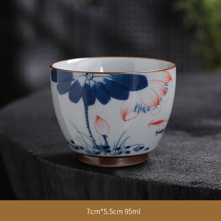 Tazas de té de cerámica de bambú con hojas de flor de loto y Buddha Stones, tazas de té de Kung Fu