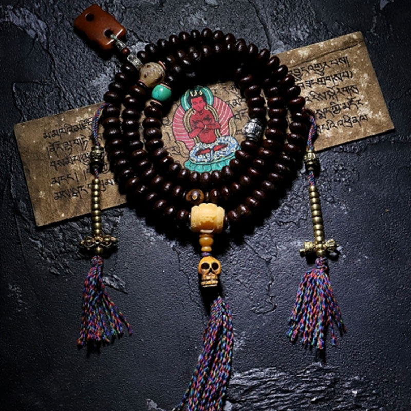 Tíbet 108 Mala cuentas púrpura semilla Bodhi Bagua Vajra pulsera auspiciosa