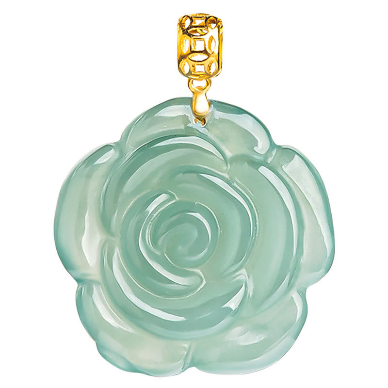 Colgante de collar de la suerte de rosa de jade natural de plata de ley 925 de oro de 18 Buddha Stones