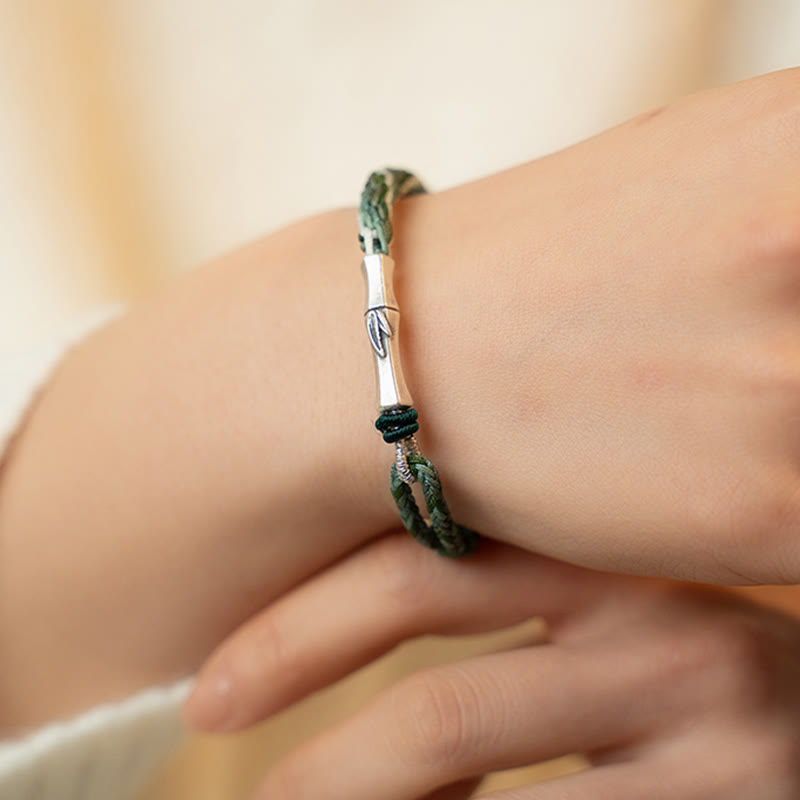 Pulsera de hilo de protección de la suerte con nudo de reencarnación de bambú de plata de ley 925