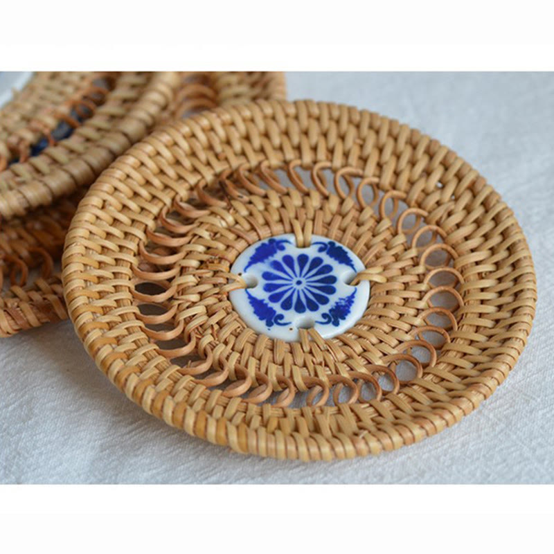 Posavasos de cerámica con estampado de flores, tapete para taza de té