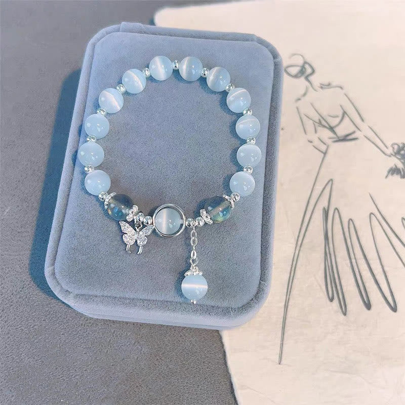 Pulsera de soporte con dije de estrella, mariposa, piedra lunar, ojo de gato, Buddha Stones